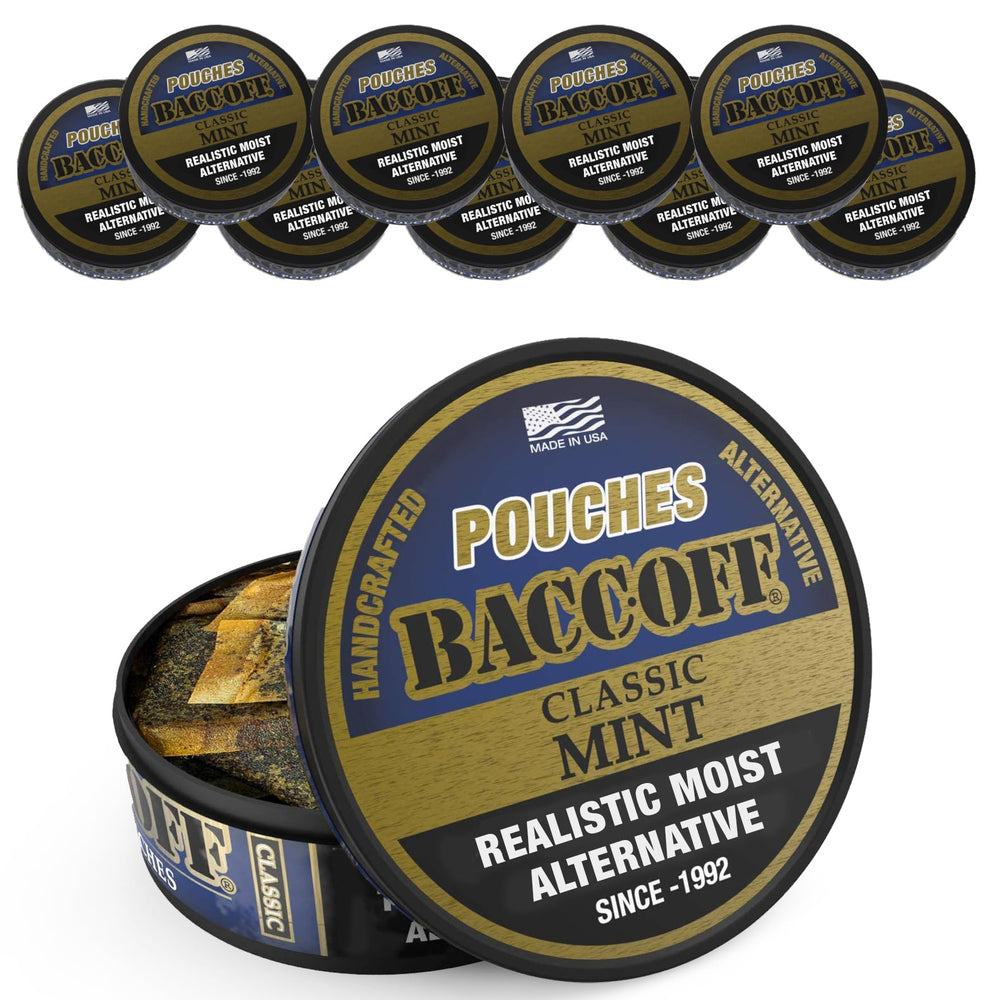 BACC OFF Mint Pouches can front view highlighting bold flavor and grab-and-go use.