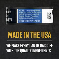 BACC OFF Mint Rough Cut packaging spotlight highlights authentic can and easy pinch