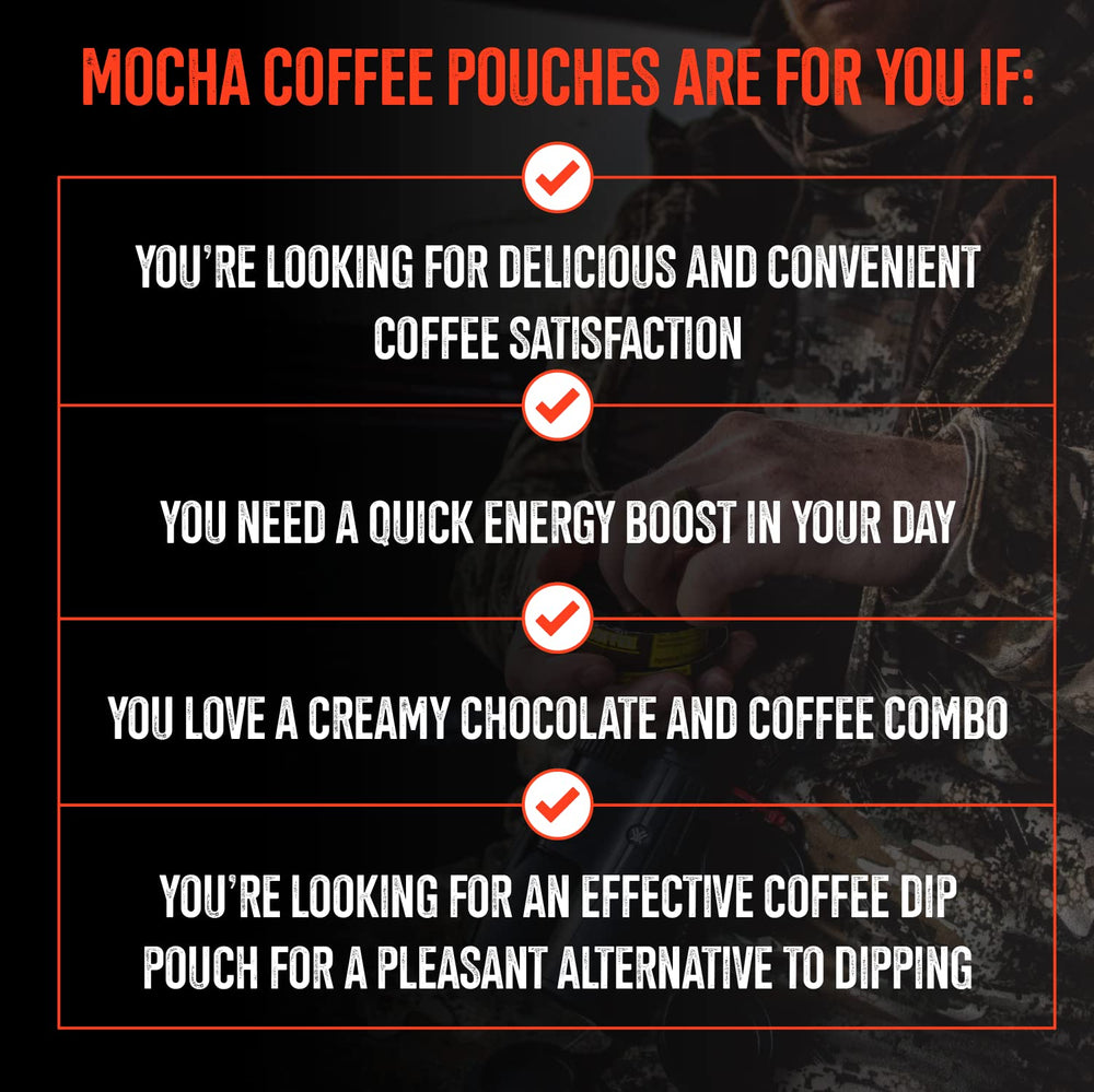 BACC OFF Mocha coffee pouches serving setup demonstrates ready-to-use option.