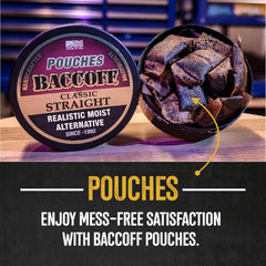 Hands pinch a pouch to show on-the-go usability of BACC OFF.