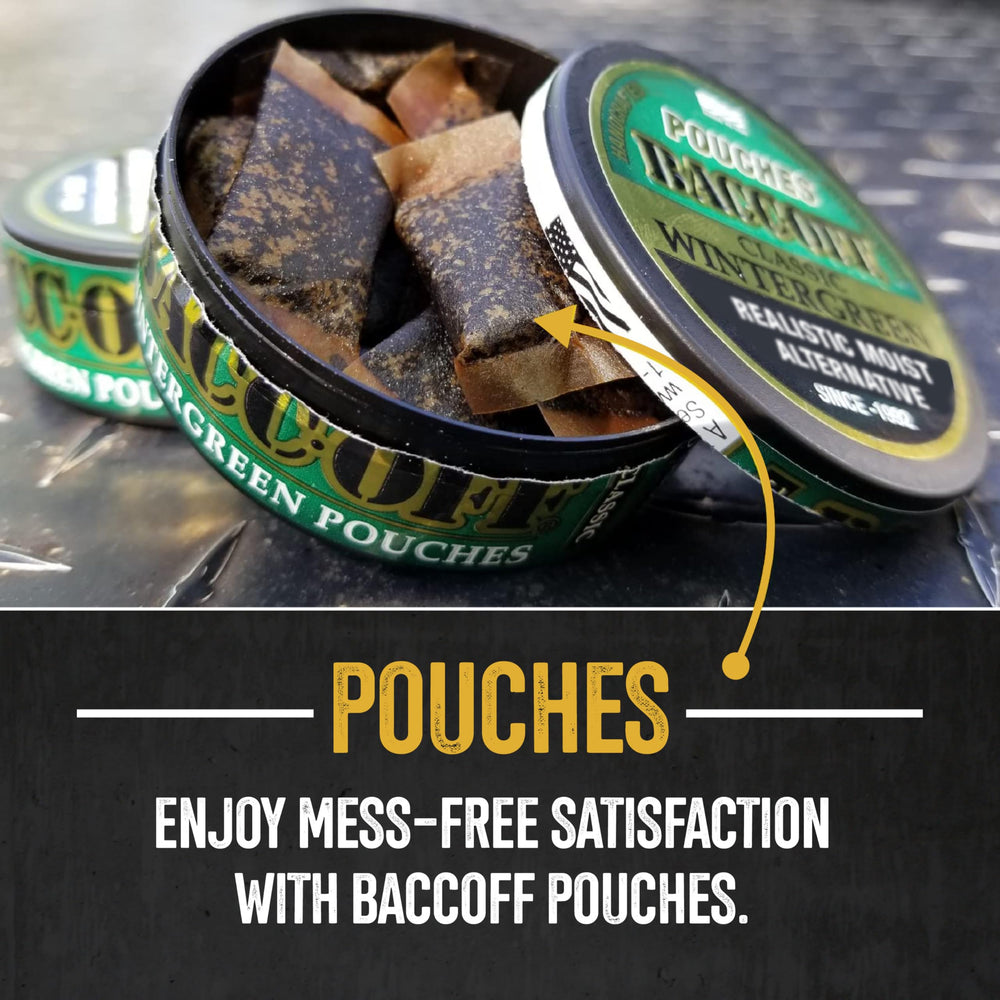 Open pouch reveals rich, salty wintergreen flavor for immediate use