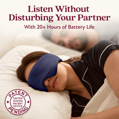 Back Bay Audio SilkSound mask with discreet control buttons for in-bed music control.