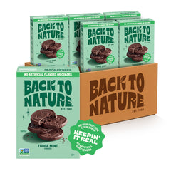 Back to Nature Fudge Mint Cookies box on shelf shows simple, natural ingredients.