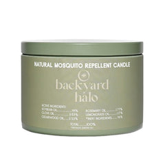 Backyard Halo earthy citrus aroma enhances outdoor evenings.
