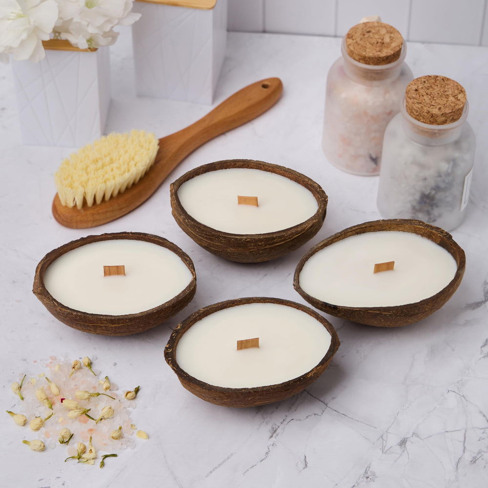 Badalyan Art coconut-shell soy candle with wooden wick for cozy ambiance