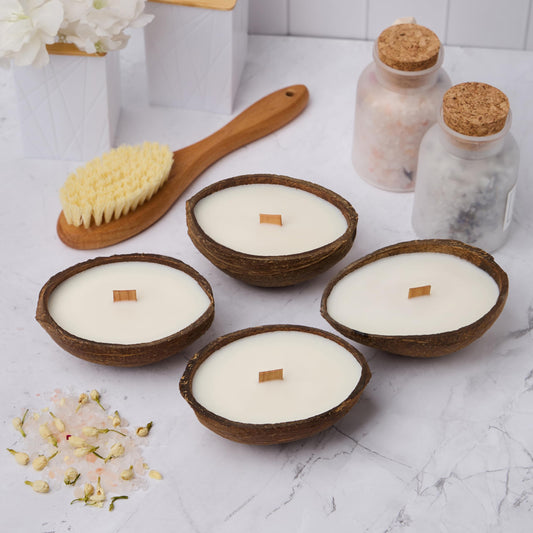 Badalyan Art coconut-shell soy candle with wooden wick for cozy ambiance