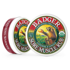 Close-up of Badger Sore Muscle Rub texture with organic oils visible.