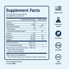 Baese Nutrition kids and adults colostrum powder dosage chart image communicates adaptable use