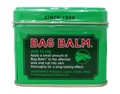 Bag Balm tin opened showing application for skin care.