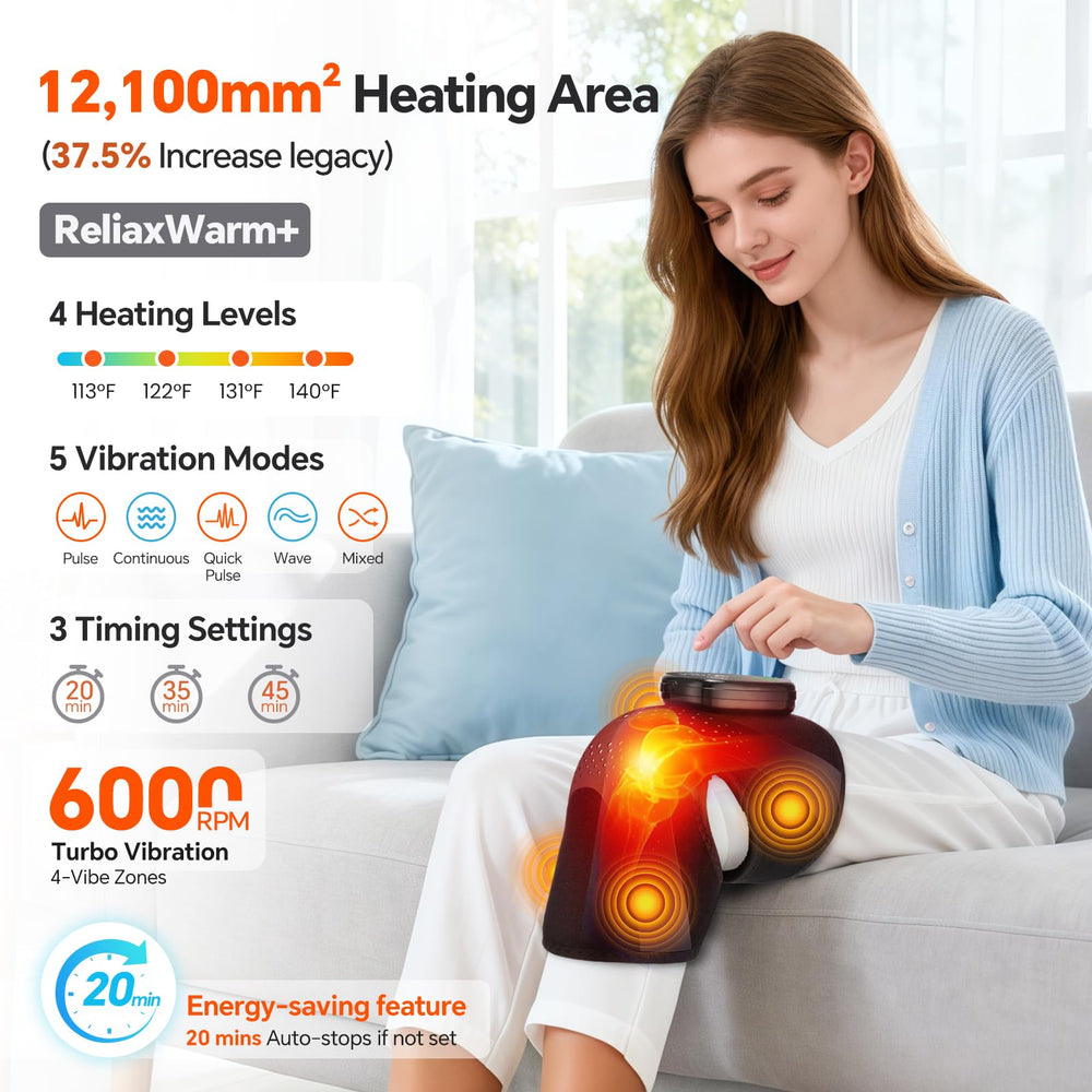 BAISEMAIN knee heat pad shows heat zone coverage for knee relief.