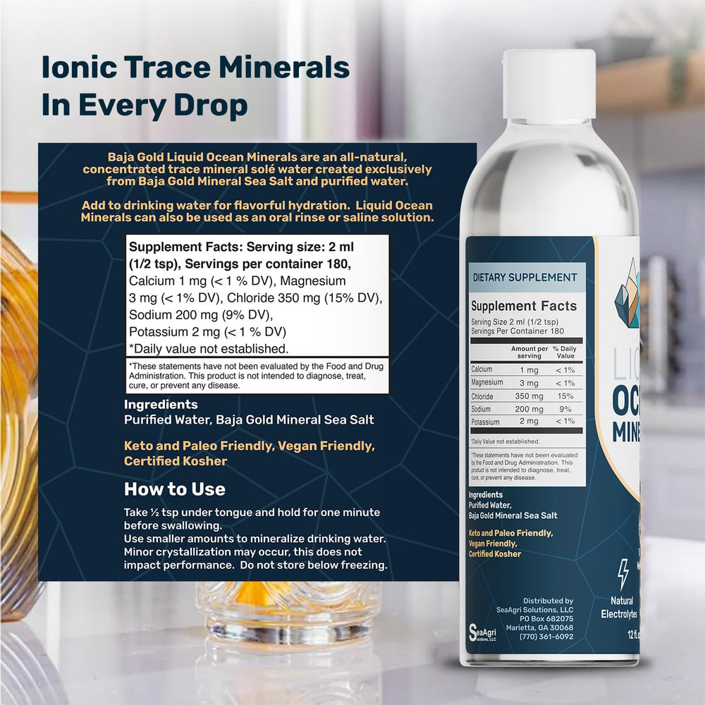 Baja Gold liquid mineral drops used as an oral rinse for mineral-rich hydration.
