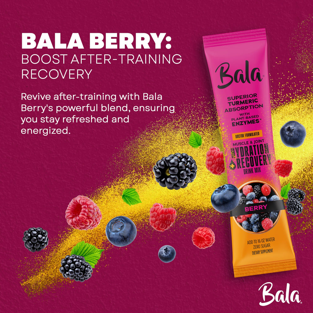 BALA Enzyme Hydration berry stick packet ready for on-the-go hydration.