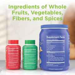 Balance of Nature Veggies supplement bottle highlights leafy greens and colorful vegetables for vitality.