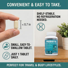 Travel-ready Balance ONE bottle shown beside a passport for on-the-go support