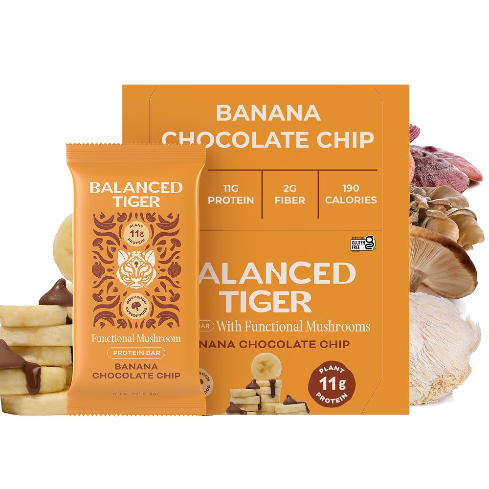 Balanced Tiger functional mushroom vegan bar banana chocolate chip — on-the-go nourishment