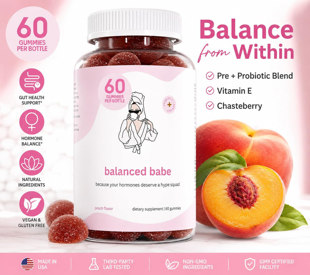 Balancing Act Balanced Babe bottle being poured for convenient daily probiotic intake.