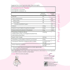 Balancing Act Balanced Babe gummies close-up showing probiotic and prebiotic blend for gut balance.
