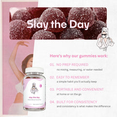 Balancing Act Slay The Day gummies on counter for daily routine