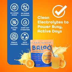Baloo Electrolytes powder into water showing fast mix for tasty hydration.
