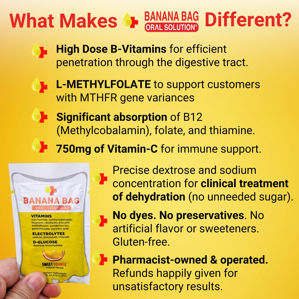 Banana Bag powder dissolving cleanly in water for smooth hydration.