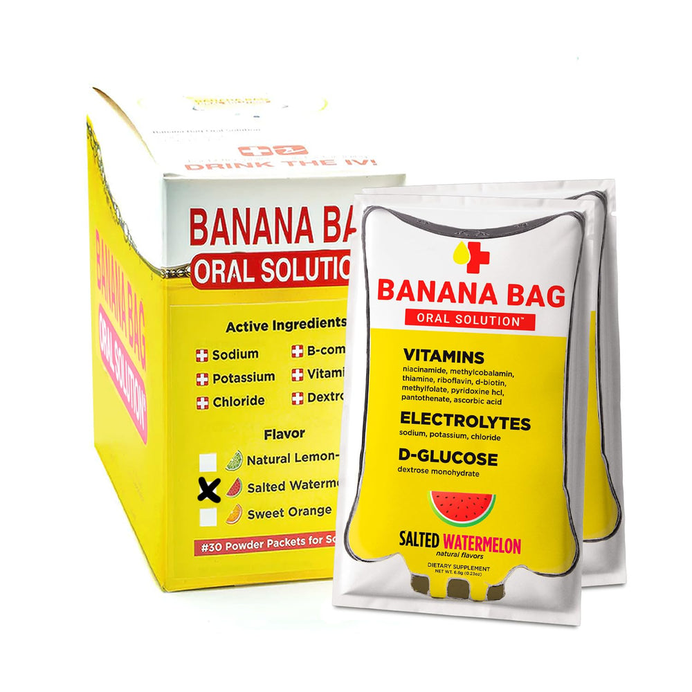 Banana Bag salted watermelon packets front for on-the-go hydration.