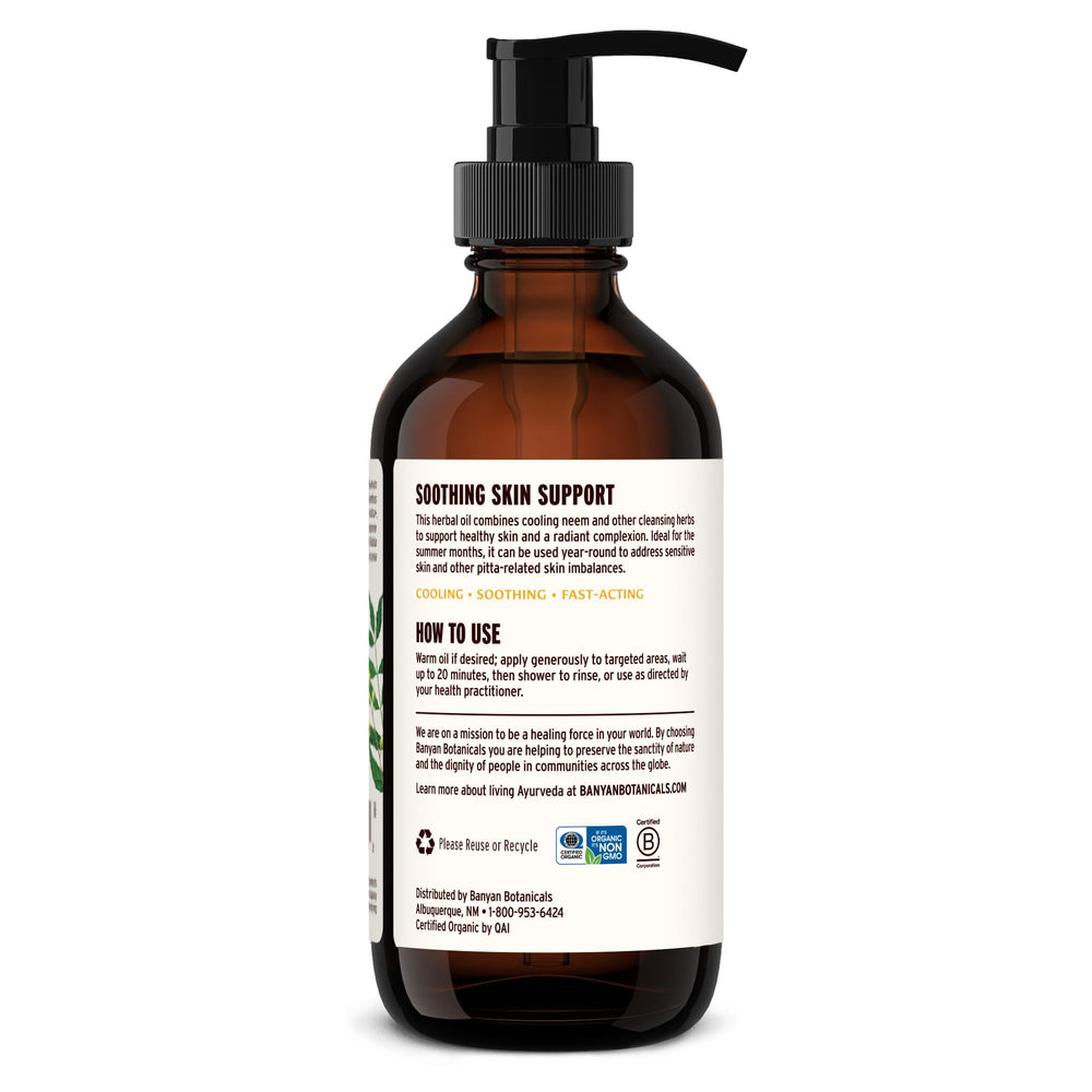 Oil droplet on skin illustrating soothing application.