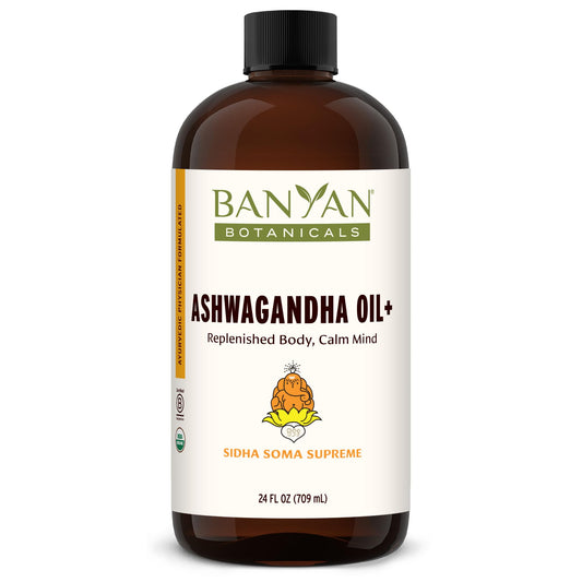Banyan Botanicals Ashwagandha Oil+ bottle for post-workout comfort.