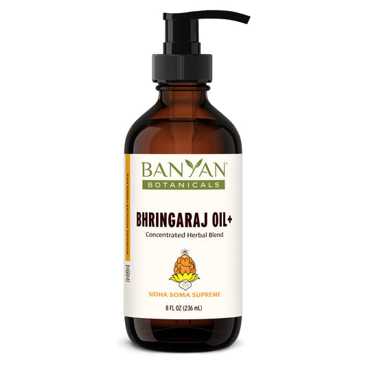 Banyan Botanicals Bhringaraj Oil+ bottle front view for hair vitality and skin care