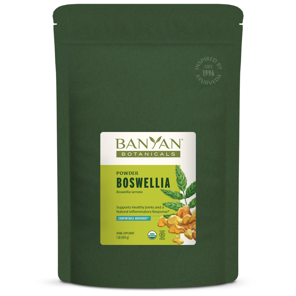 Banyan Botanicals Boswellia powder in a jar, premium organic resin for daily routines.