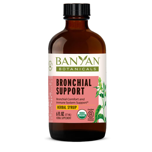 Banyan Botanicals Bronchial Support Syrup bottle offers gentle, family-friendly respiratory comfort.