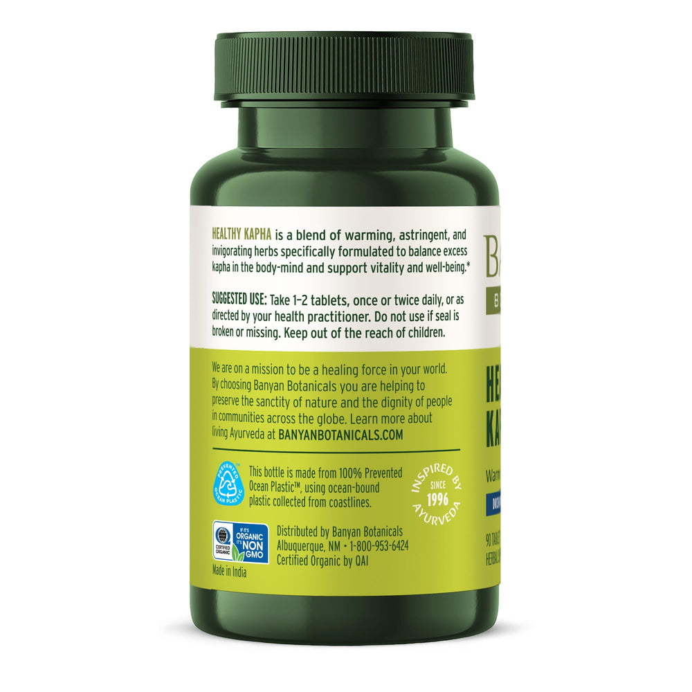 Banyan Botanicals daily routine image suggests Kapha balance during morning rituals.