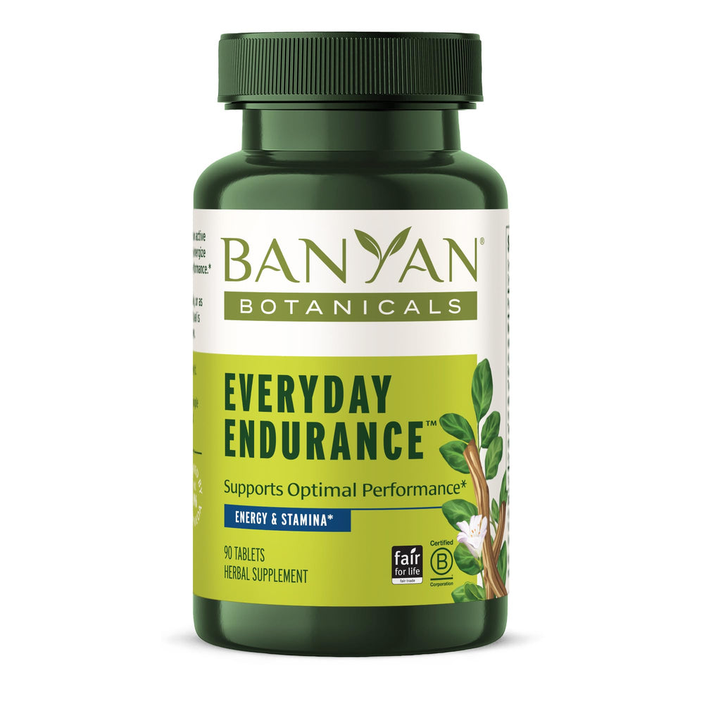Banyan Botanicals Everyday Endurance bottle close-up highlighting natural energy support