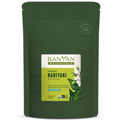 Banyan Botanicals Haritaki powder bulk packaging for convenient storage.