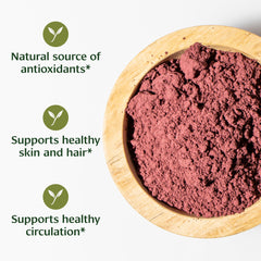 Banyan Botanicals Hibiscus Powder tea brew for a refreshing, cooling beverage.