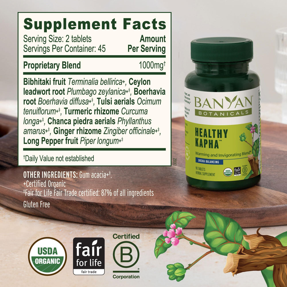 Banyan Botanicals organic herbs chitrak tulsi ginger illustrate digestion-friendly support.