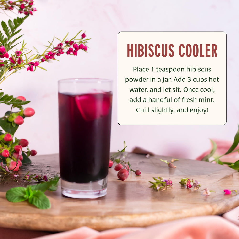 Banyan Botanicals Organic Hibiscus Powder jar emphasizing organic certification.