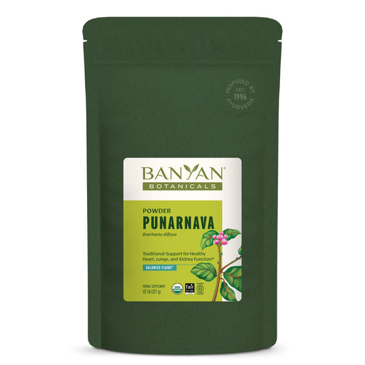 Banyan Botanicals Punarnava Powder bottle for organic tea blends