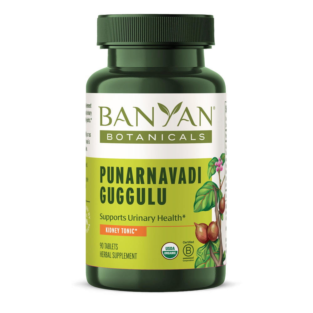 Banyan Botanicals Punarnavadi Guggulu tablets bottle close-up for joint support.