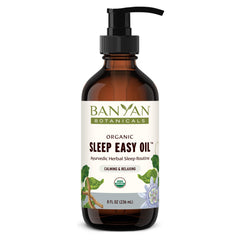 Banyan Botanicals Sleep Easy Oil bottle for calming self-massage before bed.