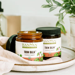 Banyan Botanicals Trim Balm aroma of rosemary and eucalyptus during application.