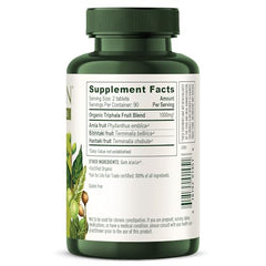 Banyan Botanicals Triphala packaging shows recycling symbol.