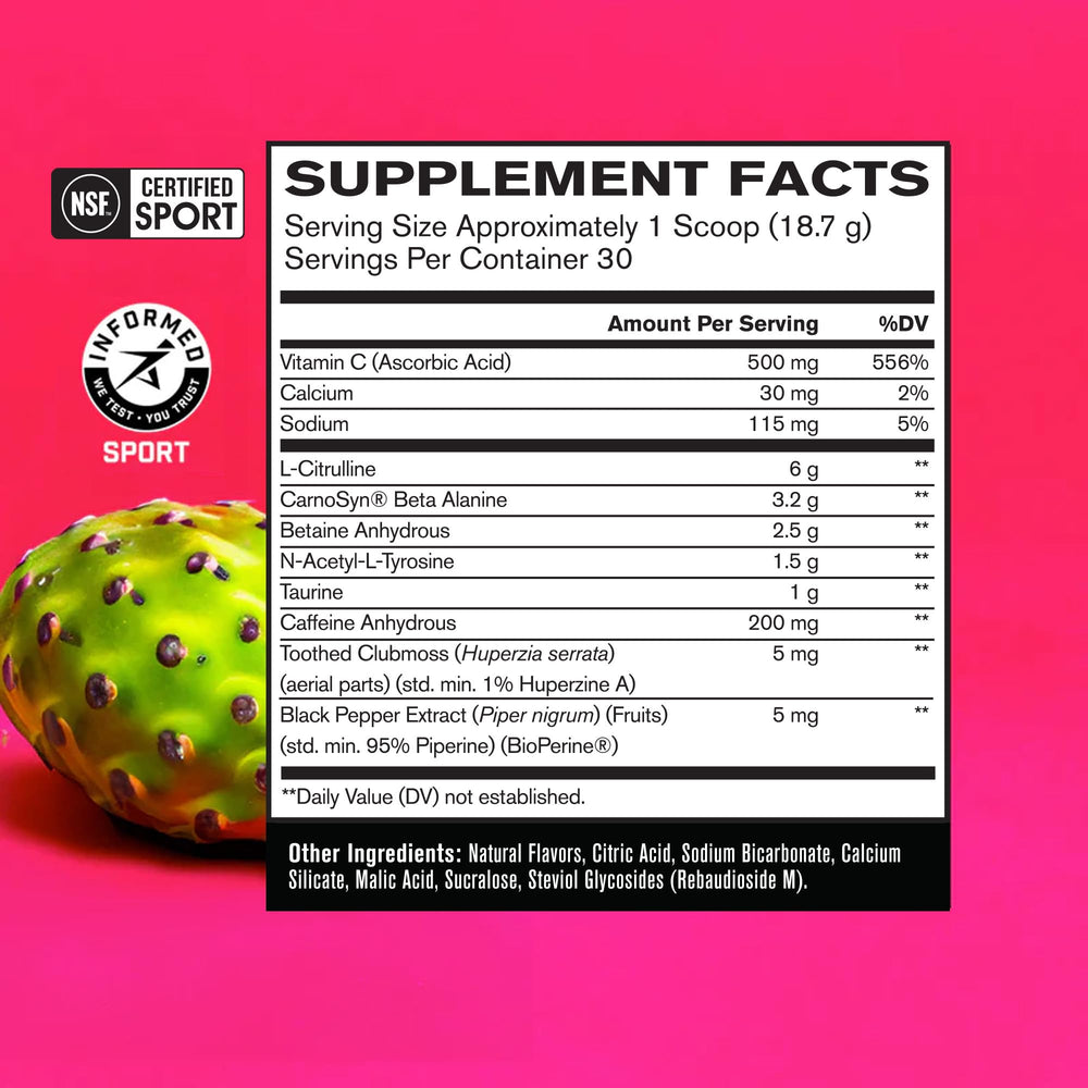 Close up of BPN Flight label highlighting prickly pear and energy