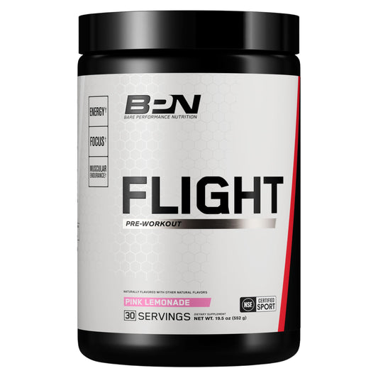BARE PERFORMANCE NUTRITION BPN Flight bottle with pink lemonade for focused training.