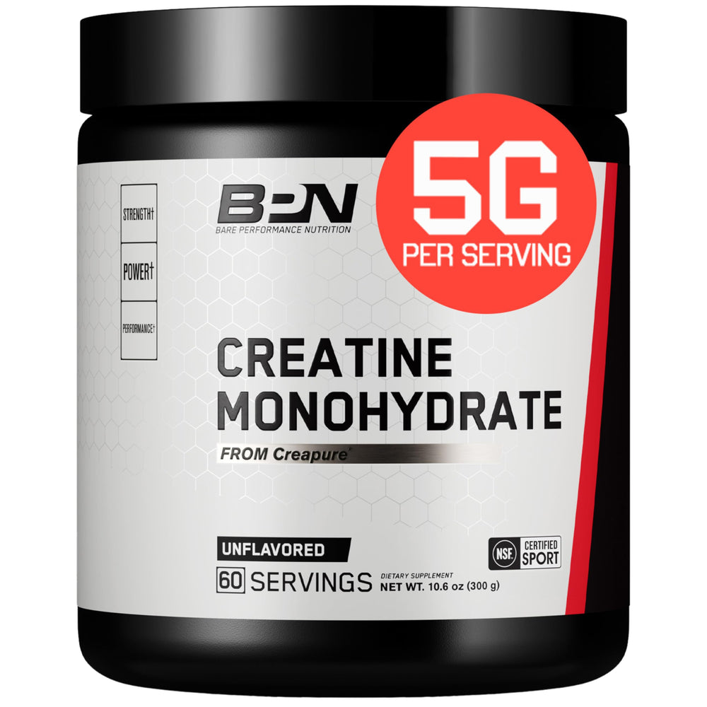 BARE PERFORMANCE NUTRITION creatine monohydrate powder bottle for strong, consistent training support.