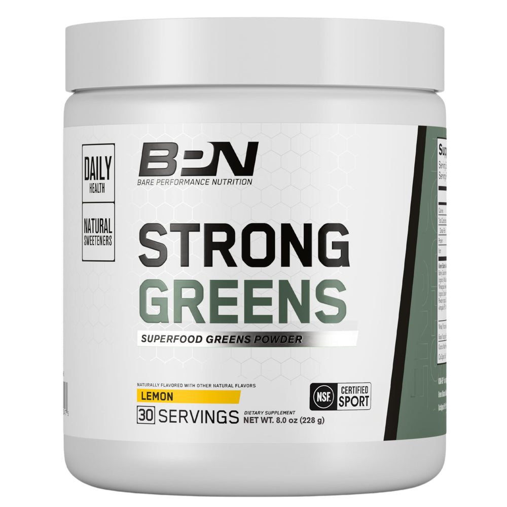 BARE PERFORMANCE NUTRITION Strong Greens Lemon bottle ready for your daily energy boost