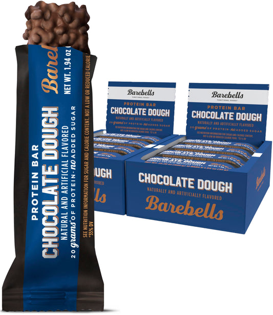 Barebells Brownie Dough bar packaging view, a high-protein on-the-go snack.