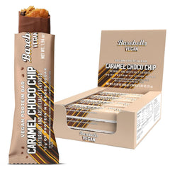 Barebells Caramel Choco Chip bar view highlights caramel center for on-the-go energy