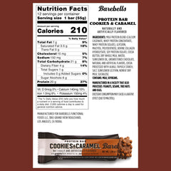 Barebells Cookies and Caramel bar wrapper, portable protein treat