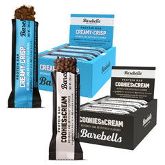 Barebells Creamy Crisp bar on display, a high-protein snack option for busy days.