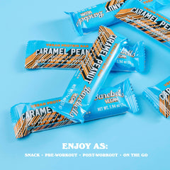 Barebells vegan protein bar peanut caramel on-the-go desk snack.